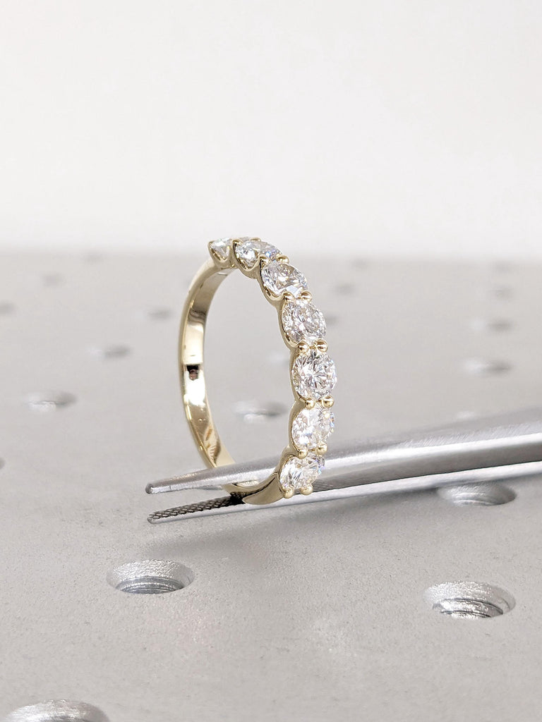 Round cut Lab Grown Diamond Cluster Ring | 1.5ct Diamond Wedding Band for Wife | Seven Stones Wedding Anniversary Ring for Wife | 7th Wedding Anniversary Gift for Her