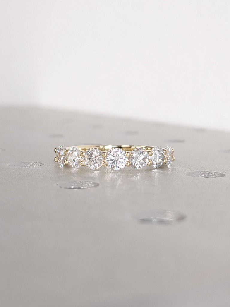Best Man Made Diamond Ring | 14K Solid Real Yellow Gold 7 Stone Women Wedding Band Wedding Ring | Simulated Diamond Band | Promise Ring, Anniversary Band For Her, Wife