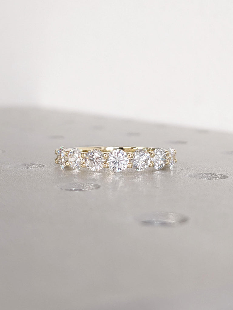 Best Man Made Diamond Ring | 14K Solid Real Yellow Gold 7 Stone Women Wedding Band Wedding Ring | Simulated Diamond Band | Promise Ring, Anniversary Band For Her, Wife