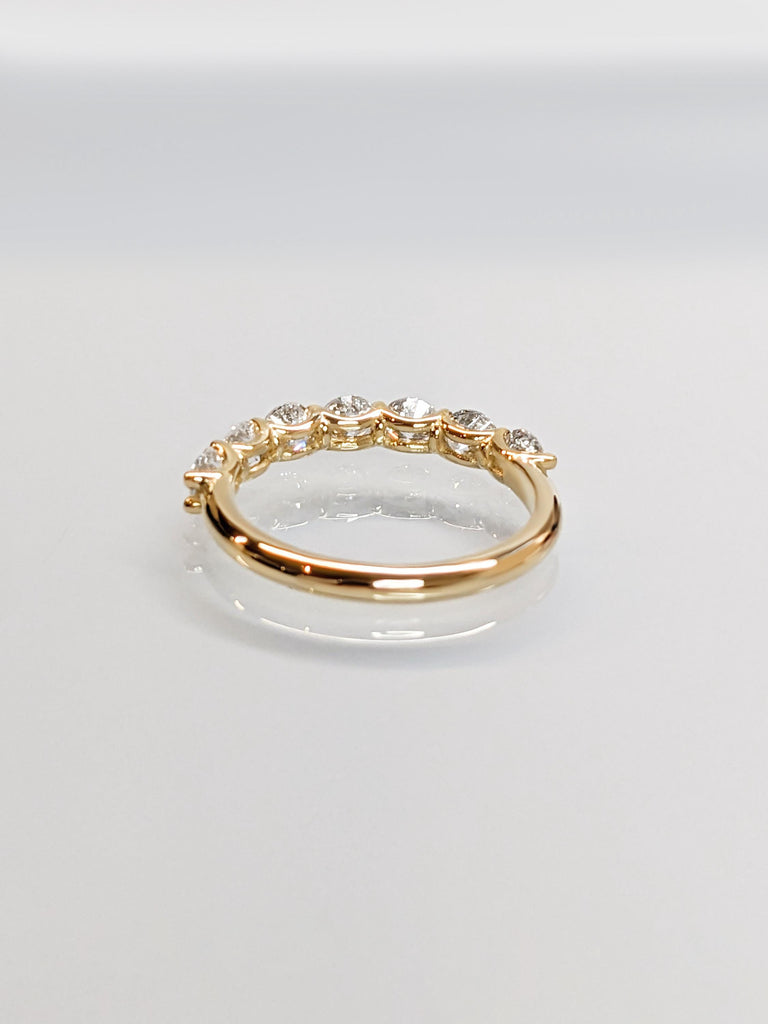 Round Seven Stone Wedding Band, Solid Gold Stacking Ring, 7 Stone Round Diamond/Lab Diamond/Moissanite Anniversary Band, Wedding Band Women