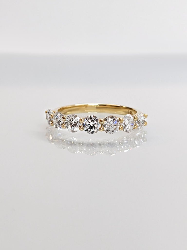 Best Man Made Diamond Ring | 14K Solid Real Yellow Gold 7 Stone Women Wedding Band Wedding Ring | Simulated Diamond Band | Promise Ring, Anniversary Band For Her, Wife