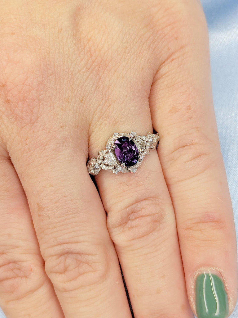 1ct Alexandrite Promise Anniversary Ring for Wife | Purple Gemstone Ring, Oval cut | Diamond Cluster Ring | Nature Inspired Engagement Ring