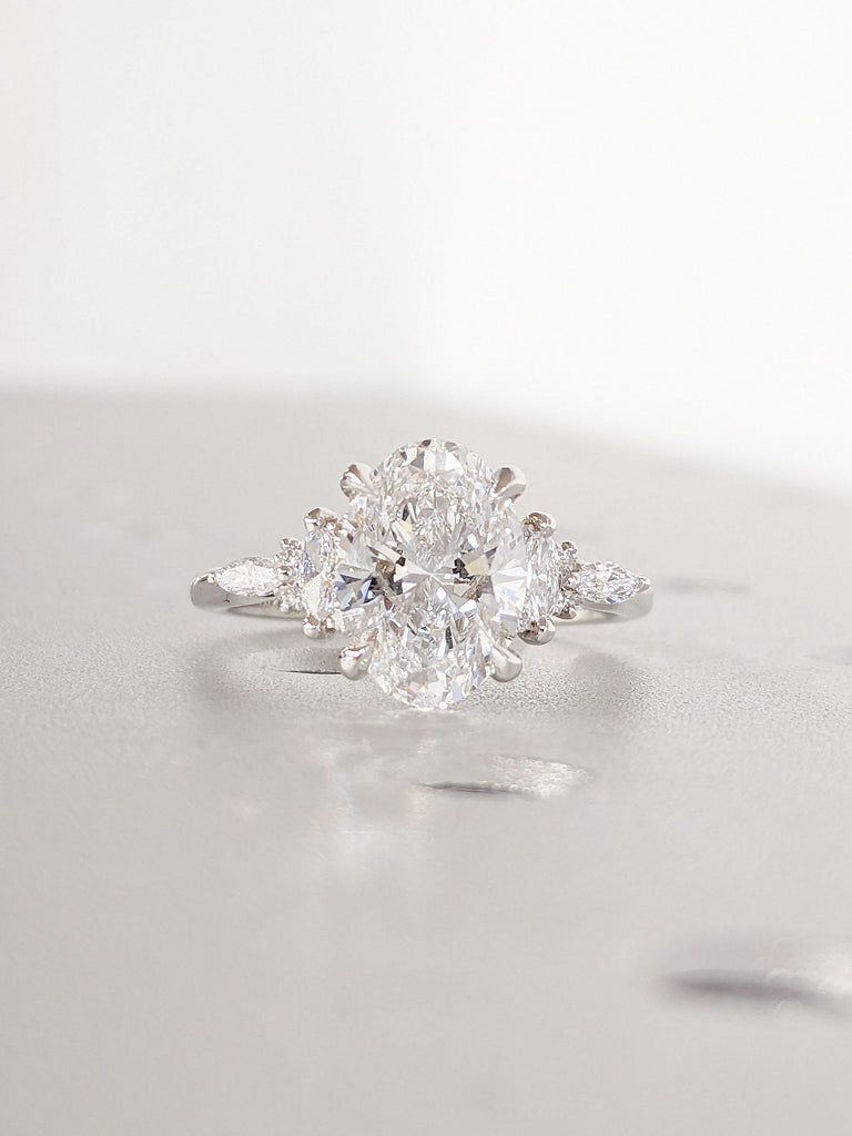 Lab Diamond and Moissanite Engagement Ring | Delicate Promise Ring | Women Wedding Ring | Platinum Bridal Jewelry