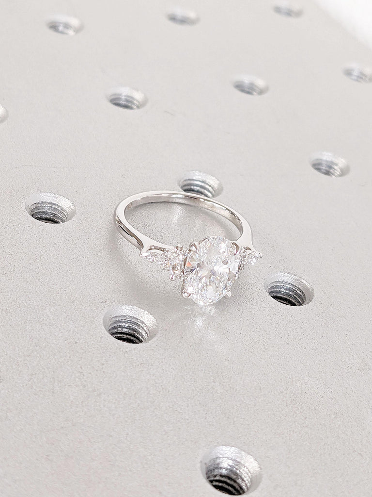 Perfect VVS Moissanite Cluster Ring | Art Deco Engagement Ring | Oval Moissanite Promise Ring | 14k Gold Rings for Women | Wedding Ring