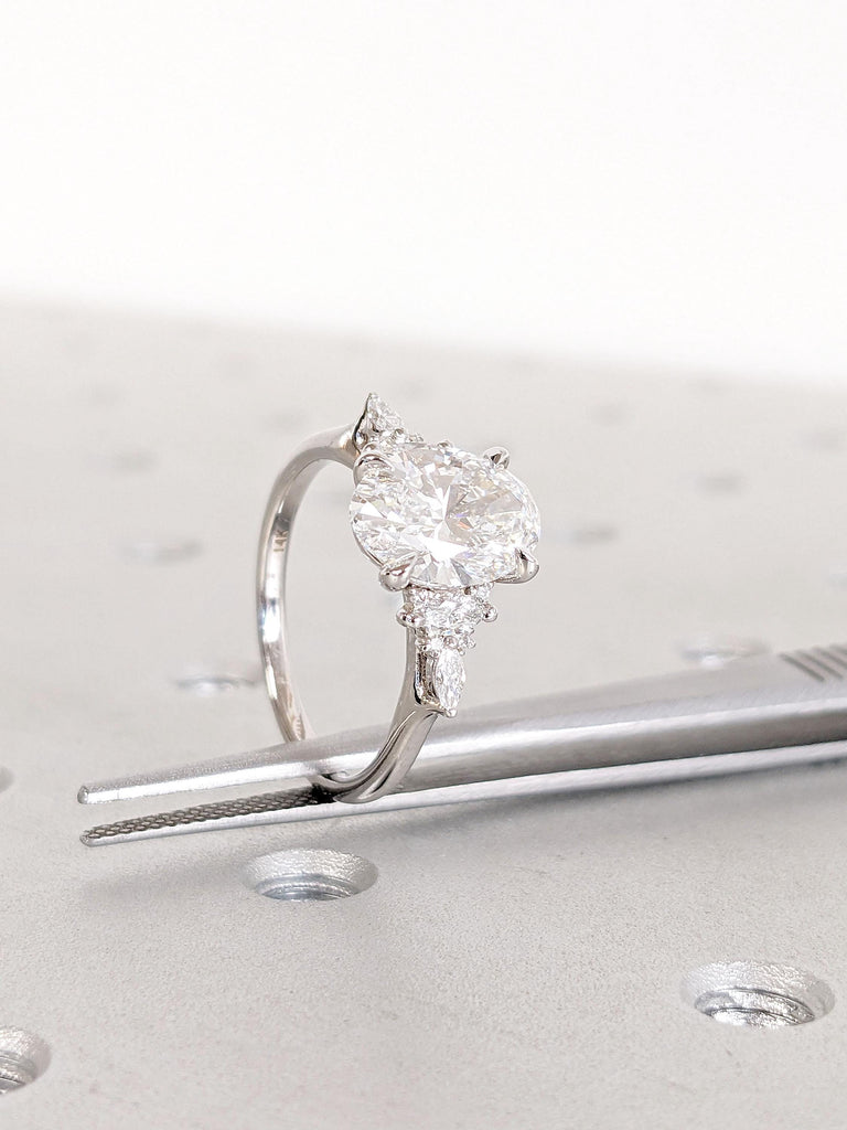Oval cut Engagement Ring, 2CT White Moissanite | 14k White Gold Engagement Ring | Art Deco Promise Anniversary Ring for Wife