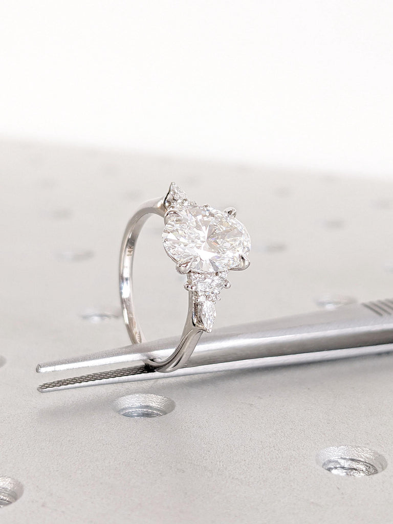 14k White Gold Lab Grown Diamond Engagement Ring | Diamond Cluster Ring | 14k Gold Engagement Ring
