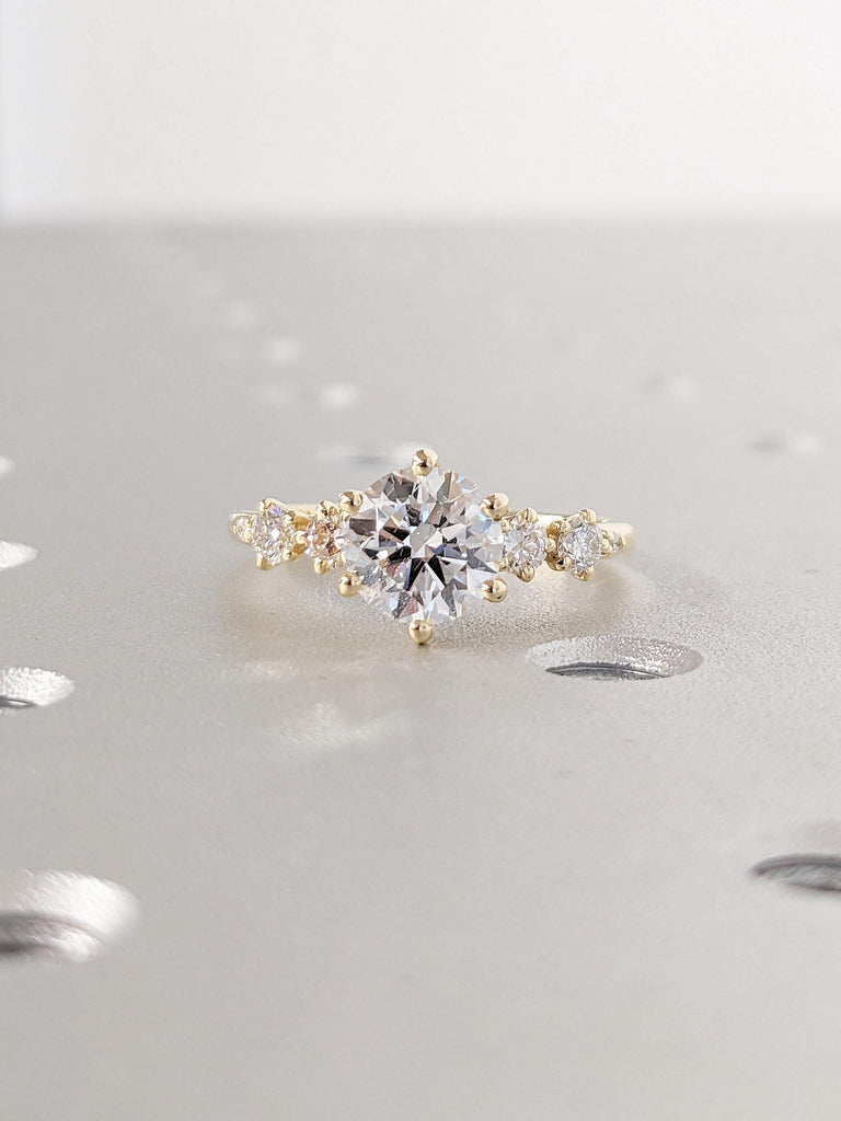 18k Yellow Gold Moissanite Engagement Ring | Moissanite Cluster Ring