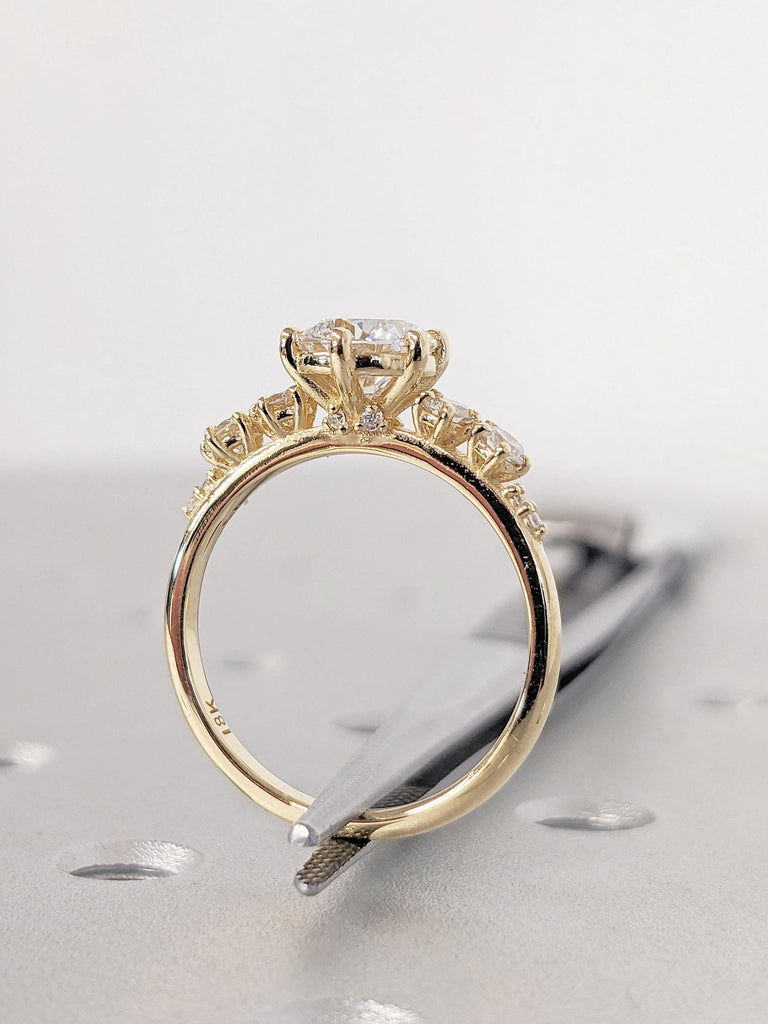 Round cut Simulated Diamond Art Deco Engagement Ring | Sparkling Lab Created Diamond Promise Ring for Her | Custom Woman Bridal Ring Jewelry image #3