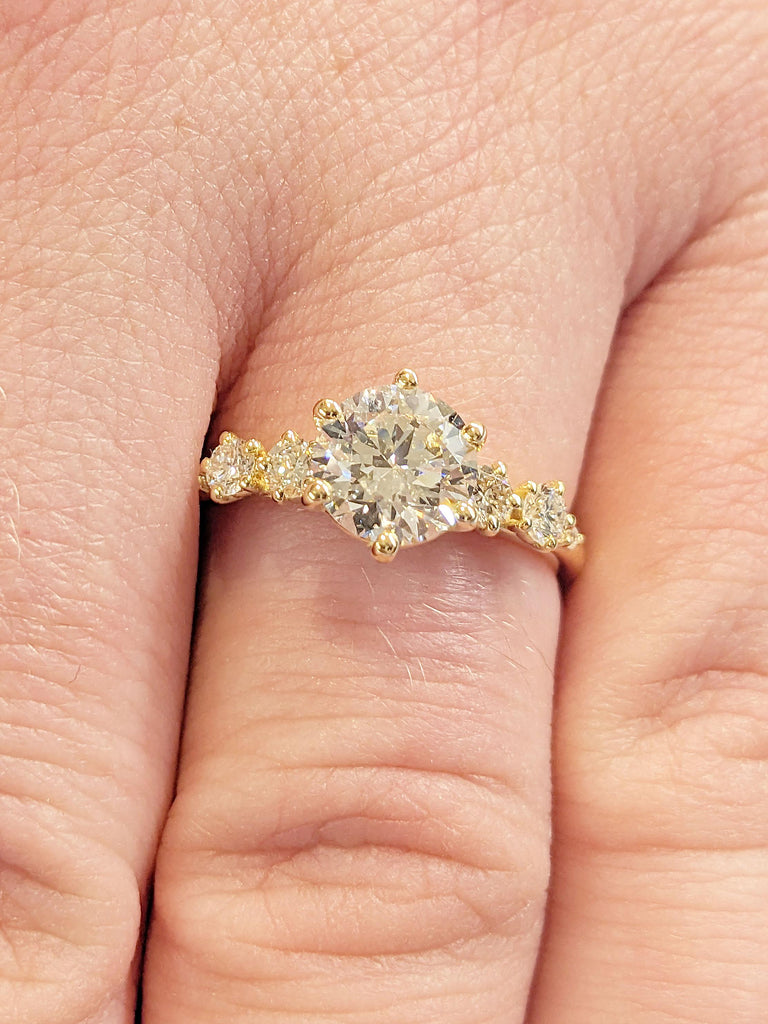Round cut Simulated Diamond Art Deco Engagement Ring | Sparkling Lab Created Diamond Promise Ring for Her | Custom Woman Bridal Ring Jewelry image #4