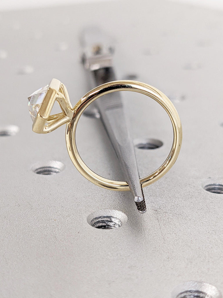 Hexagon Cut Lab Grown Diamond Ring, 14K Yellow Gold Bezel Set Ring, Solitaire Engagement Ring, Unique Promise Ring for Her, Anniversary Gift