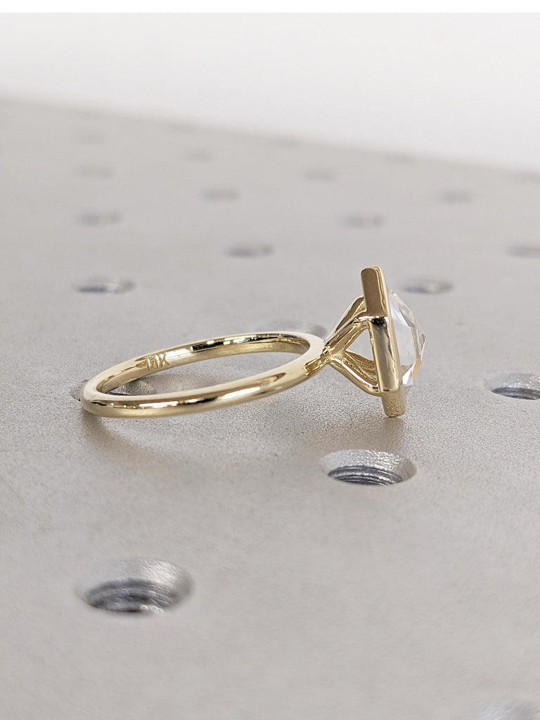 Hexagon Cut Lab Grown Diamond Ring, 14K Yellow Gold Bezel Set Ring, Solitaire Engagement Ring, Unique Promise Ring for Her, Anniversary Gift