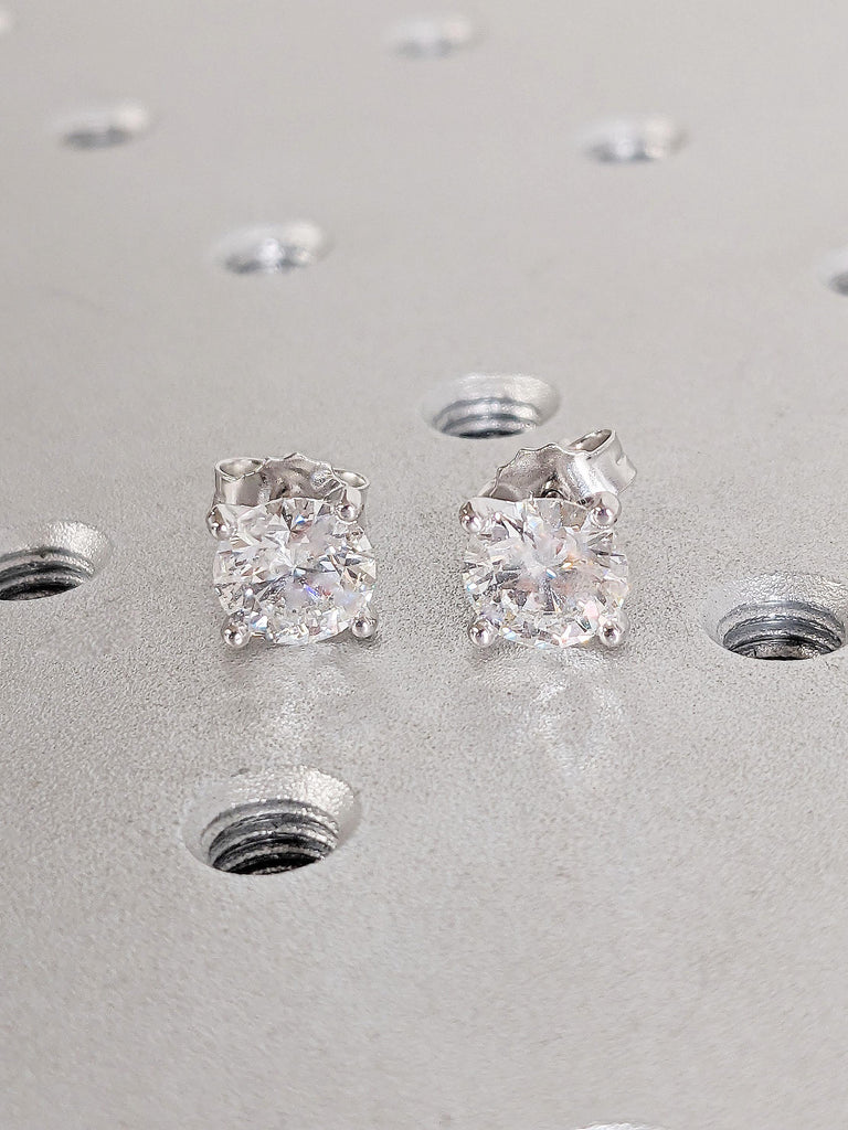 Moissanite Earrings | 1ct, 1.5ct Moissanite | Push Back Round cut Stud Earrings Solitaire | 14k Yellow / White / Rose Gold, Platinum Earring