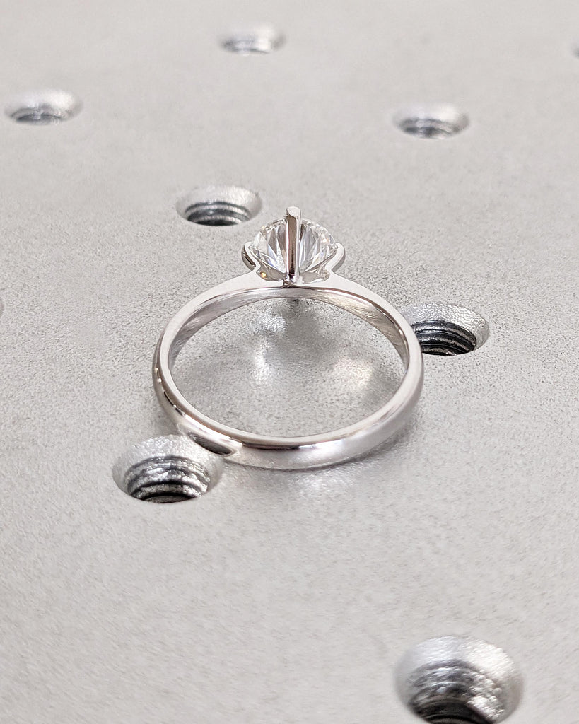 Round Lab Grown Diamond Engagement Ring, 18k White Gold Solitaire Ring, Diamond Wedding Ring, Anniversary Rings for Women, Minimalist Ring