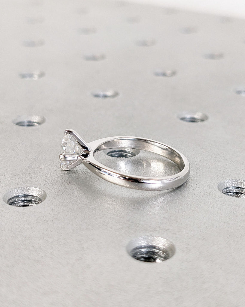 Solitaire Moissanite Promise Rings for Women, 18k White Gold Round Moissanite Ring, Dainty Engagement Ring, Unique Anniversary Gift for Her