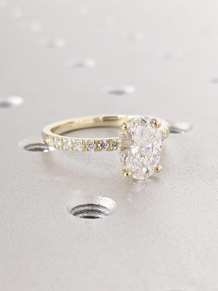 Oval Hidden Halo Diamond Engagement Ring | Oval Lab Created Diamond Ring | F/VVS IGI Certified Diamond | Wedding Anniversary Gift for Women