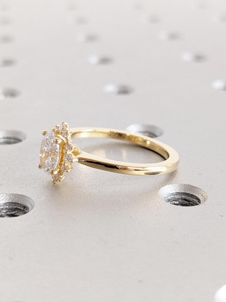 Art Deco 18k Yellow Gold Lab Diamond Ring, Oval Cut Lab Grown Diamond Anniversary Ring, Vintage Promise Ring, Dainty Solitaire Wedding Ring