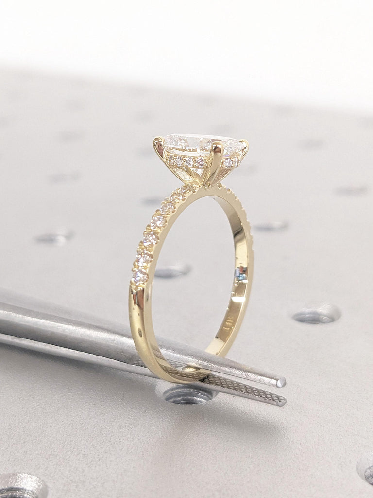 Hidden Halo Ring | 1.5ct Oval Cut Moissanite Engagement Ring | Anniversary Promise Ring | Stackable Ring | Solid Gold Ring | Handcrafted Ring