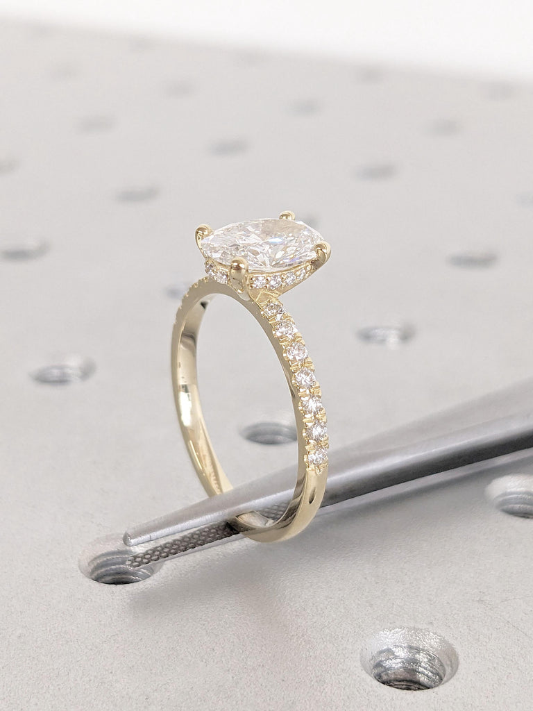 Oval Cut Hidden Halo Engagement Ring | 14K Solid Yellow Gold 1 CT, 1.5 CT, 2 CT Oval Moissanite Ring | Solitaire Engagement Ring for Women