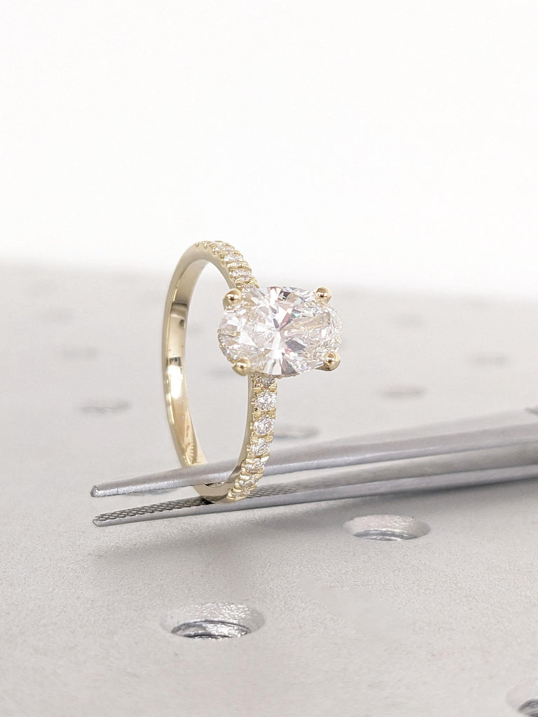 Half Eternity Band | Thin Gold Ring | 14k Gold Engagement Ring | Oval cut Ring | 1.5 Carat Moissanite Ring