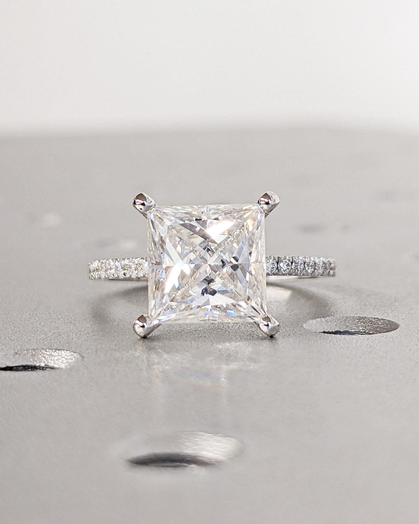 Unique Engagement Ring Princess Cut Moissanite Ring / Square Engagement Ring / Princess Cut Moissanite / 14K White Gold Promise Ring For Her