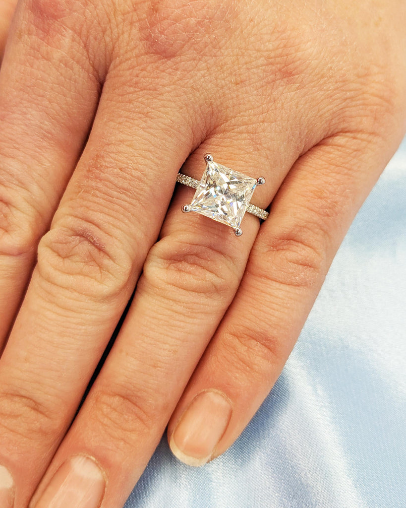 Unique Engagement Ring Princess Cut Moissanite Ring / Square Engagement Ring / Princess Cut Moissanite / 14K White Gold Promise Ring For Her