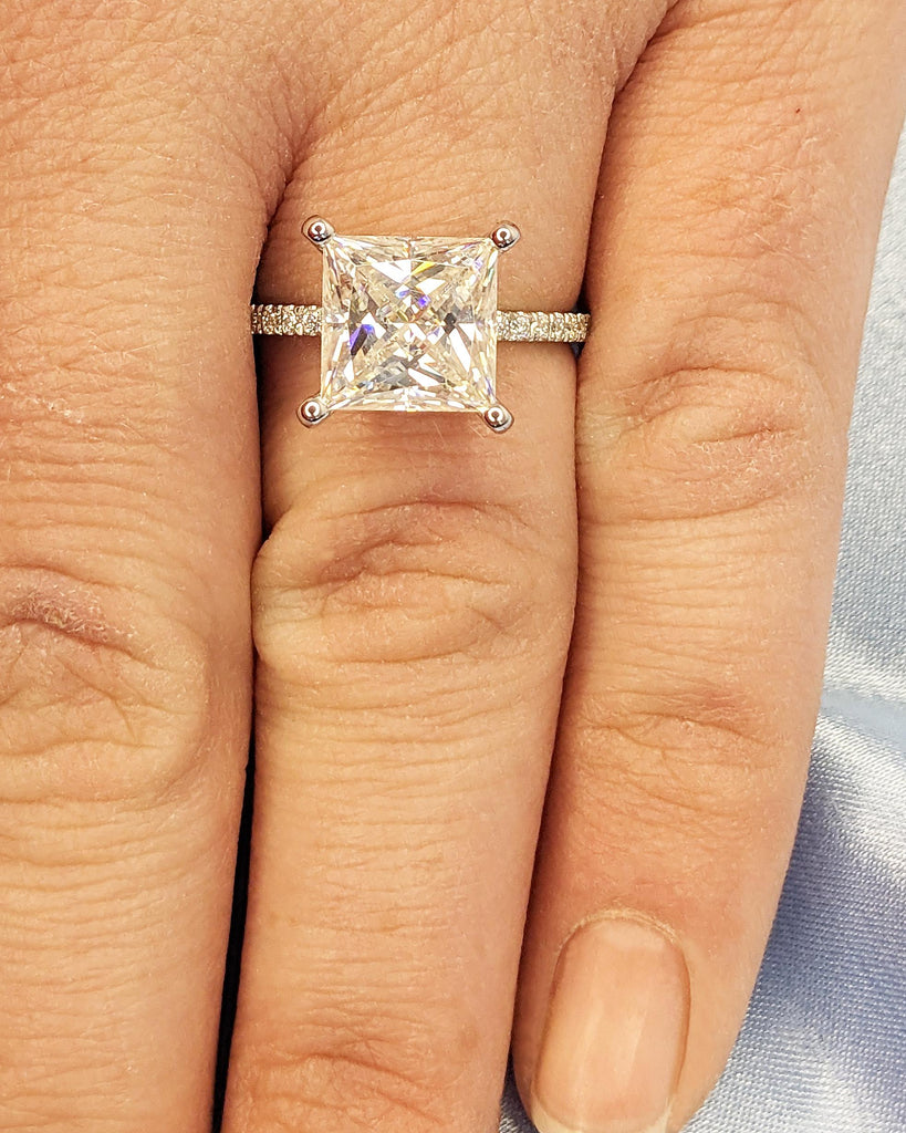 Unique Engagement Ring Princess Cut Moissanite Ring / Square Engagement Ring / Princess Cut Moissanite / 14K White Gold Promise Ring For Her