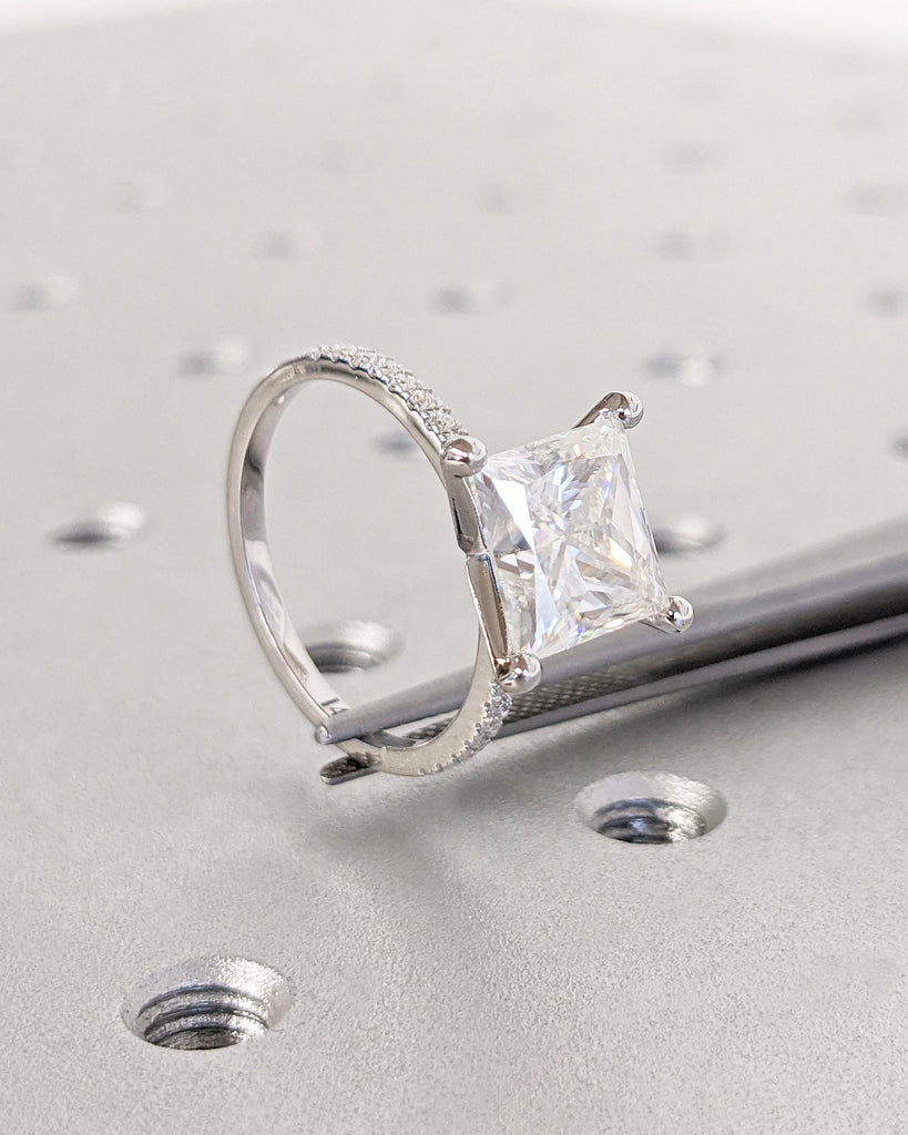 Unique Engagement Ring Princess Cut Moissanite Ring / Square Engagement Ring / Princess Cut Moissanite / 14K White Gold Promise Ring For Her