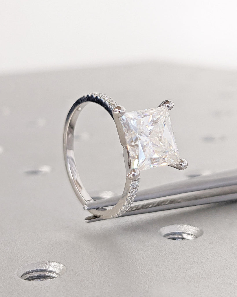 Unique Engagement Ring Princess Cut Moissanite Ring / Square Engagement Ring / Princess Cut Moissanite / 14K White Gold Promise Ring For Her