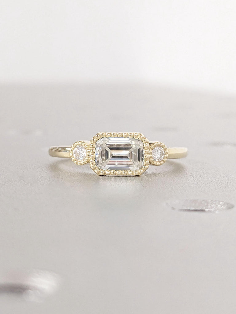 Vintage 0.5CT-2CT Emerald Cut Moissanite Engagement Ring | Anniversary Ring For Women | Milgrain Wedding Promise Gold Ring | Proposal Ring