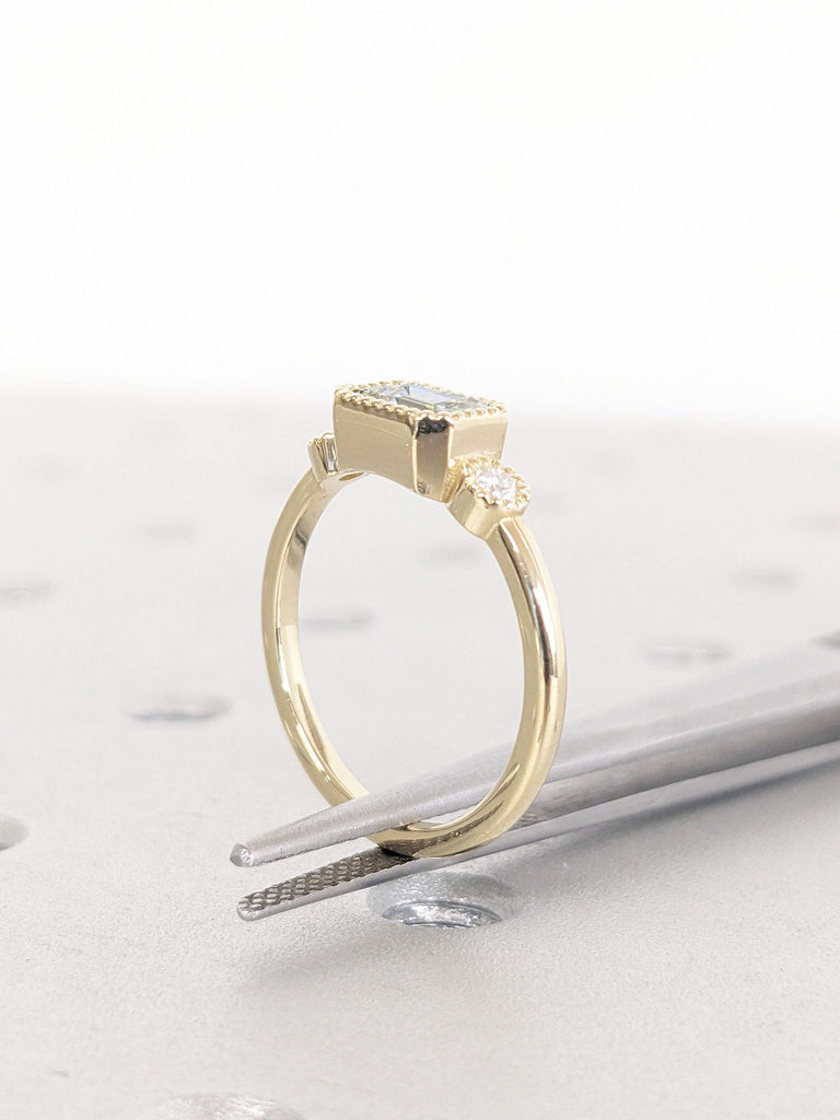 0.5CT, 1Ct, 1.5CT Emerald cut Moissanite Milgrain Promise Ring | Vintage Moissanite Engagement Ring, 14K Gold Ring | Cocktail Ring for Women