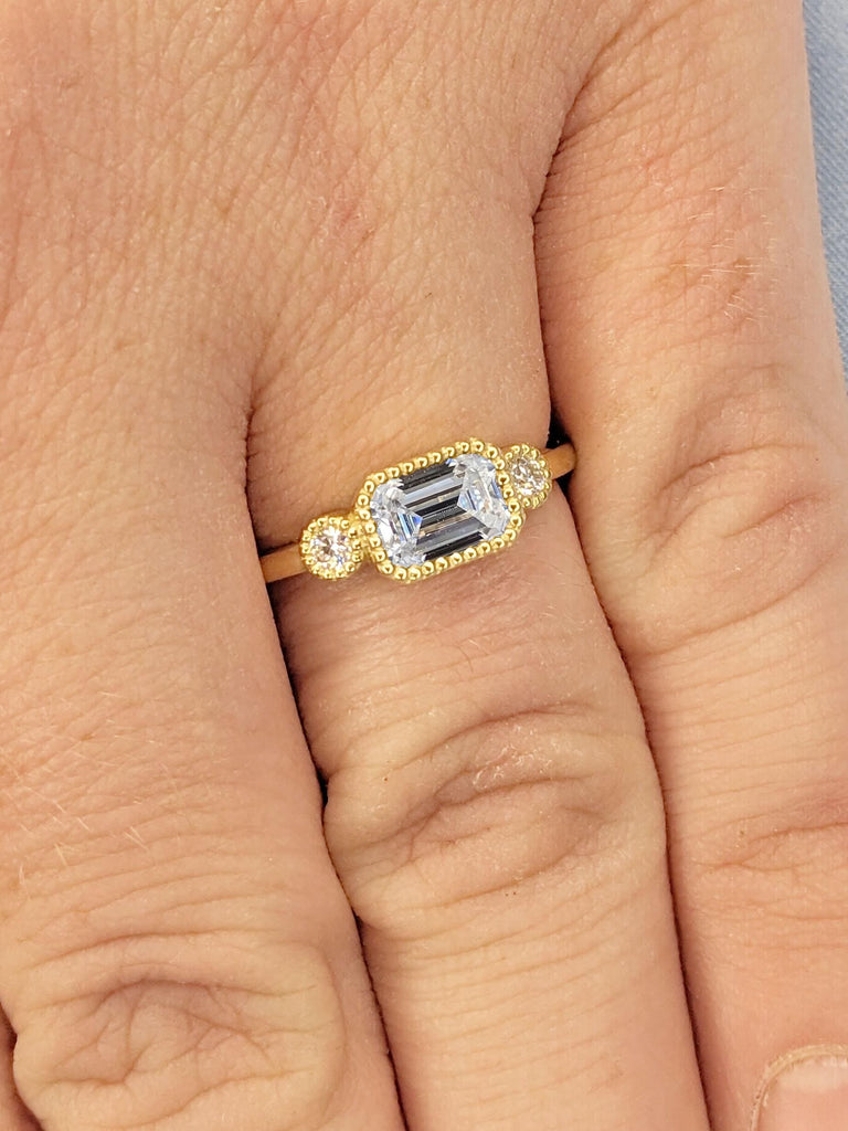 Vintage Milgrain VVS White Moissanite Engagement Ring | Art Deco Yellow Gold 0.5CT / 1CT Moissanite Wedding Ring For Women | Anniversary Ring Gift for Wife