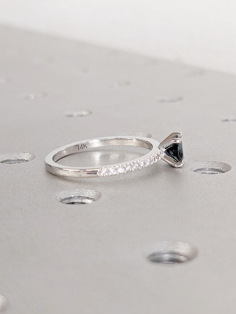 Round cut Blue Green Sapphire Promise Anniversary Ring for Her | 14k 18k Solid Gold Thin Engagement Ring | Lab Diamond Half Eternity Band