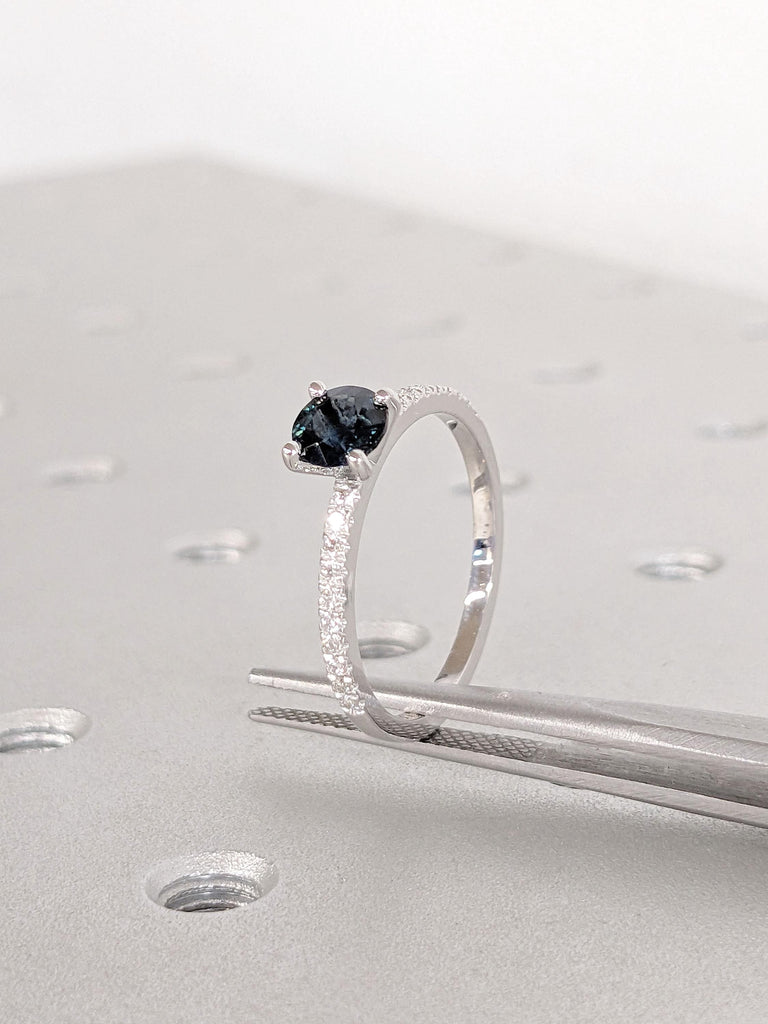 Lab Diamond Half Eternity Ring | 14k White Gold Sapphire Engagement Ring | Woman Bridal Ring