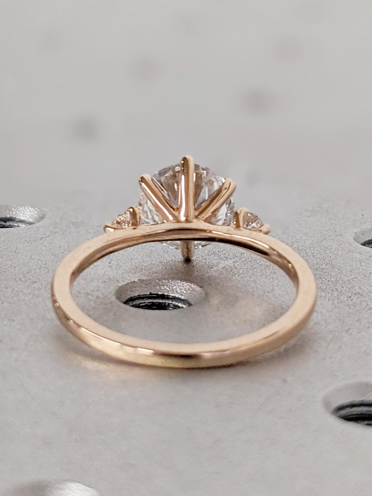 Unique Round Moissanite Engagement Rings for Women, Art Deco 14k Rose Gold Moissanite Ring, Vintage Anniversary Ring, Birthday Gift for Wife