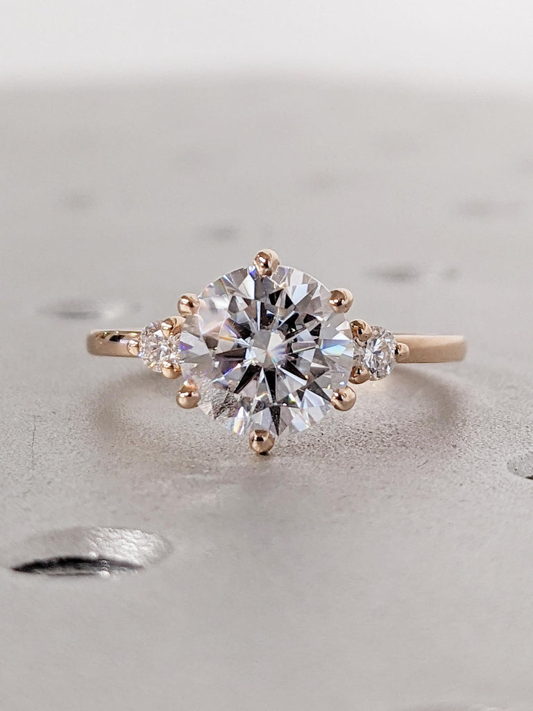 Unique Round Moissanite Engagement Rings for Women, Art Deco 14k Rose Gold Moissanite Ring, Vintage Anniversary Ring, Birthday Gift for Wife