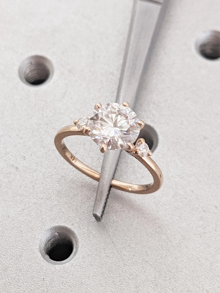 Unique Round Moissanite Engagement Rings for Women, Art Deco 14k Rose Gold Moissanite Ring, Vintage Anniversary Ring, Birthday Gift for Wife