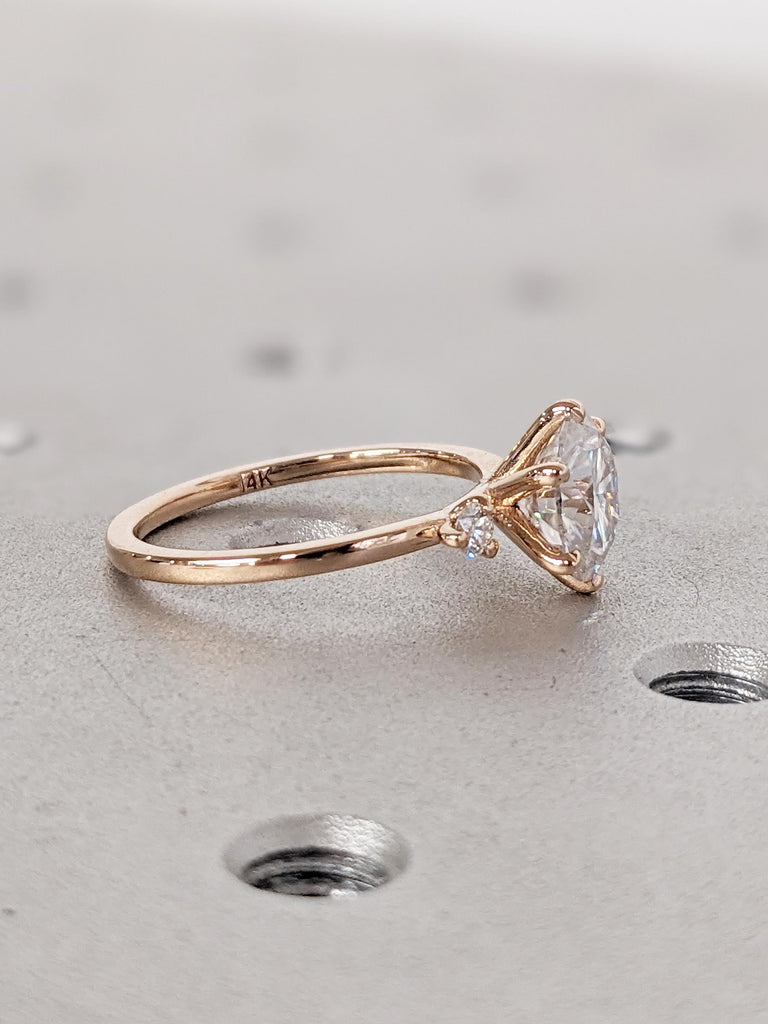 14k Rose Gold Ring, Three Stone Lab Grown Diamond Ring, Vintage Anniversary Rings for Women, Art Deco Statement Ring, Wedding Gift for Her