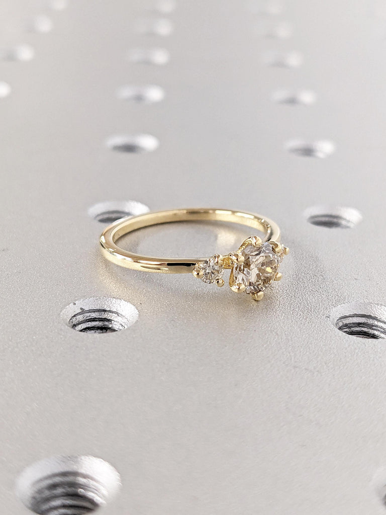 Round Cut Champagne Diamond Ring, 18k Yellow Gold Engagement Ring, Art Deco Diamond Ring, Promise Rings for Women, Anniversary Gift for Her