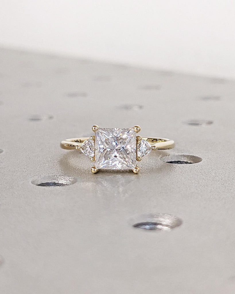 Princess Cut Engagement Ring in 14k Solid Gold / Square Moissanite Engagement Ring / Princess Triangle Moissanite Ring / Gold Promise Ring