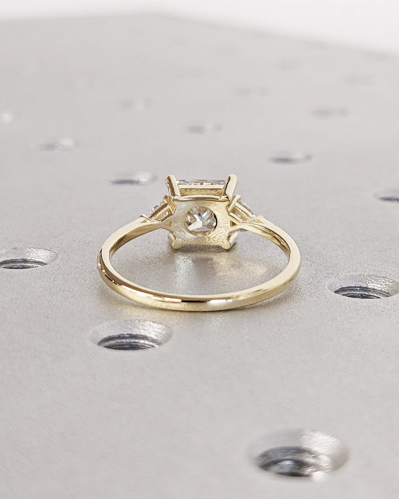 Princess Cut Lab Diamond Ring- 14K Yellow Gold- Three Stone Engagement Ring For Women- Dainty Promise Ring- Anniversary Gift- Gift For Her