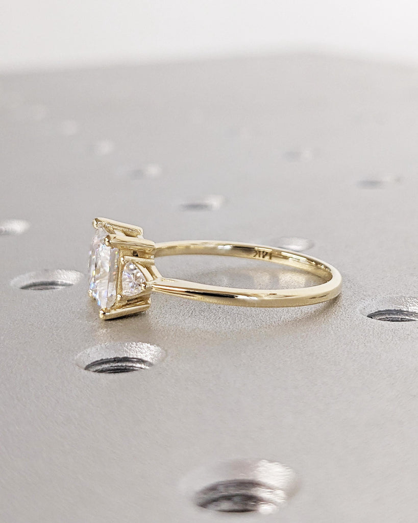 Princess Cut Lab Diamond Ring- 14K Yellow Gold- Three Stone Engagement Ring For Women- Dainty Promise Ring- Anniversary Gift- Gift For Her