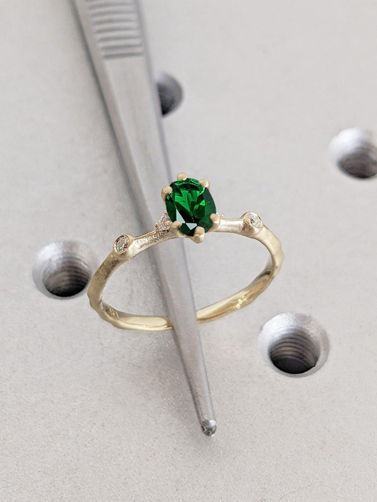1ct, 2ct Emerald Ring | Handmade Oval Cut Ring | 14k Yellow Gold Ring | Beautiful Engagement Ring Wedding Ring | Promise Ring Gift For Women