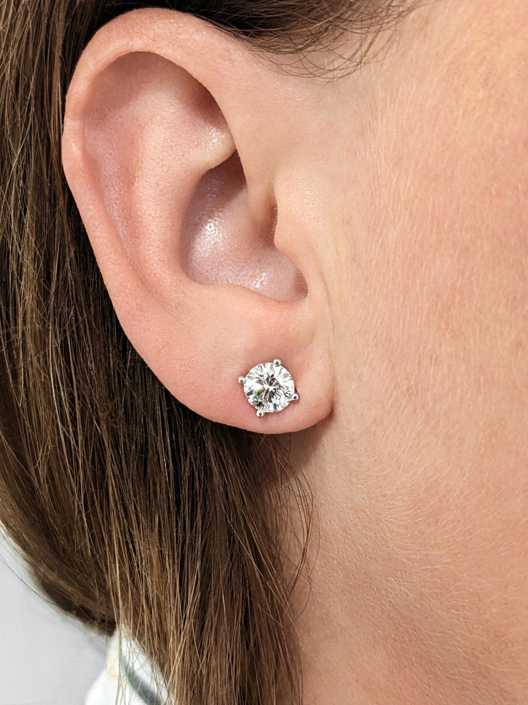 Moissanite Earrings | 1ct. Round-cut Moissantie | Push Back Stud Earrings Solitaire | 14k Yellow / White / Rose Gold, Platinum Earrings