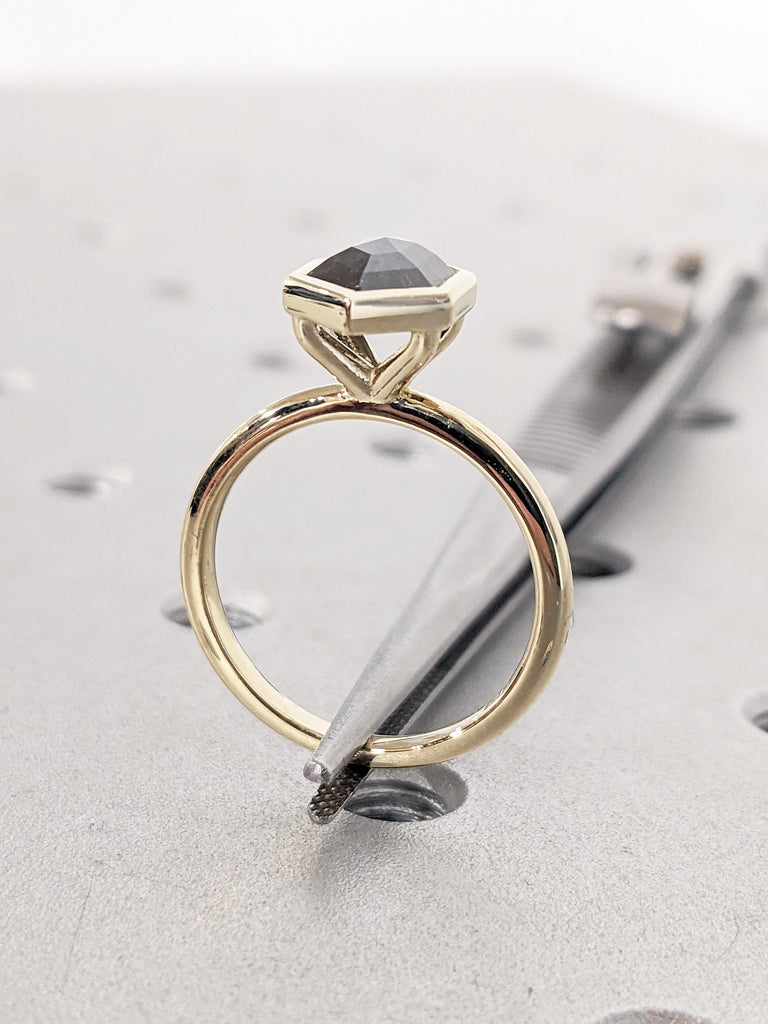 Salt and Pepper Diamond Ring, 14K Yellow Gold Bezel Set Diamond Ring, Unique Anniversary Ring, Dainty Promise Rings for Women, Gift for Her