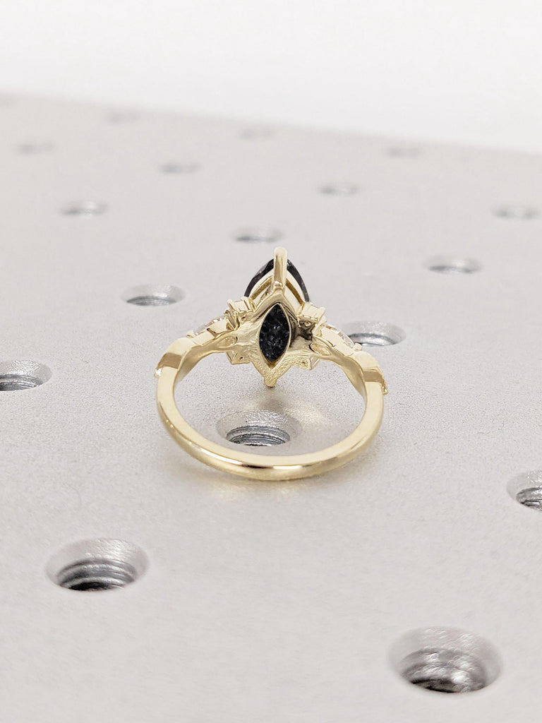 Pear and Round Diamond Cluster Ring | Solid Yellow Gold Engagement Rings for Women | Salt and Pepper Grey Diamond Marquise cut Cocktail Ring