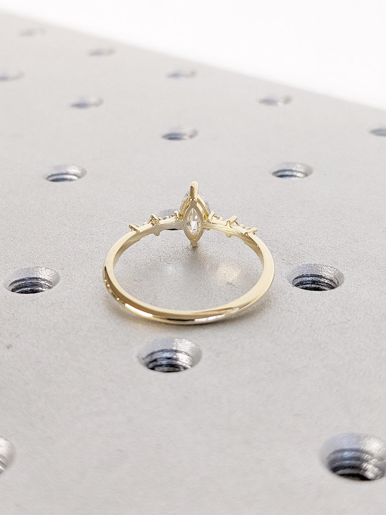 Lab Grown Diamond Engagement Ring, 14K Yellow Gold Wedding Ring, Floating Bubble Diamond Ring, Vintage Promise Ring, Birthday Gift for Her