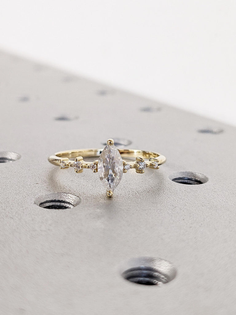 Marquise Cut Lab Grown Diamond Ring, 14K Yellow Gold Promise Ring, Unique Diamond Anniversary Ring, Art Deco Proposal Ring, Gift for Wife