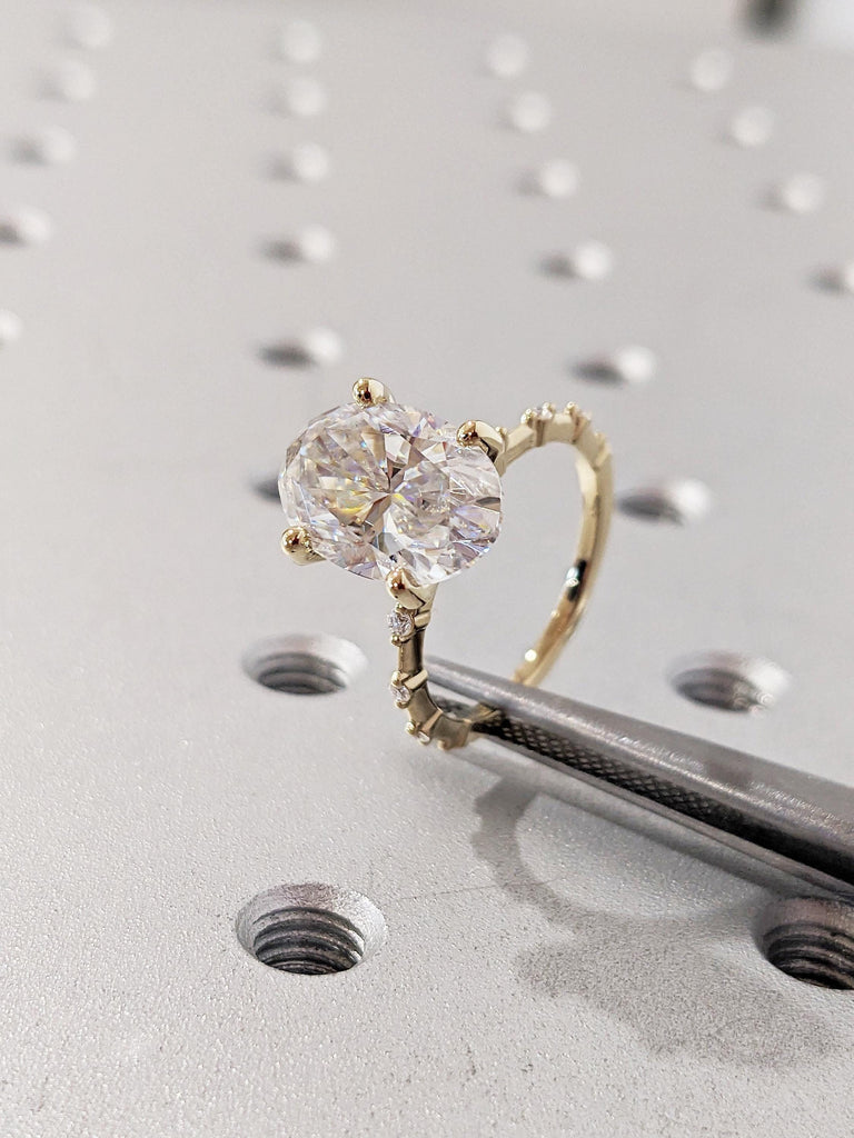 Lab Grown Diamond Ring, 3ct Dainty 14k Yellow Gold Statement Ring, Unique Promise Ring, Vintage Diamond Eternity Ring, Birthday Gift for Her