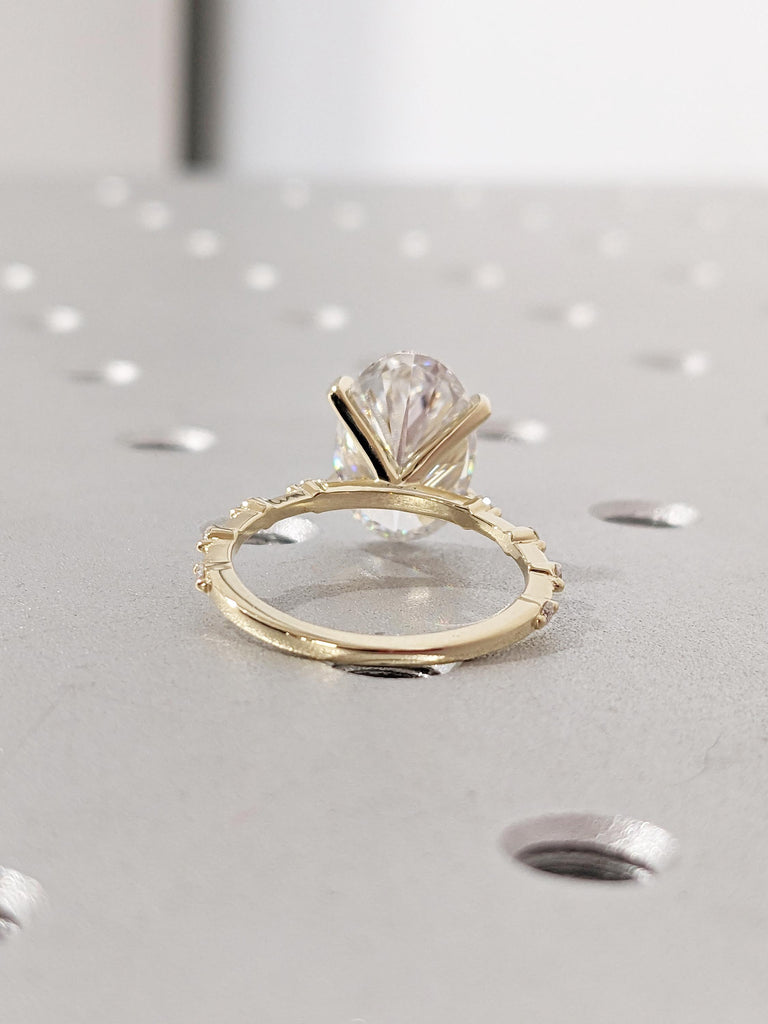 Oval Cut Moissanite Engagement Ring, Unique 14k Yellow Gold Statement Ring, Art Deco Eternity Wedding Rings for Women, Birthday Gift for Her