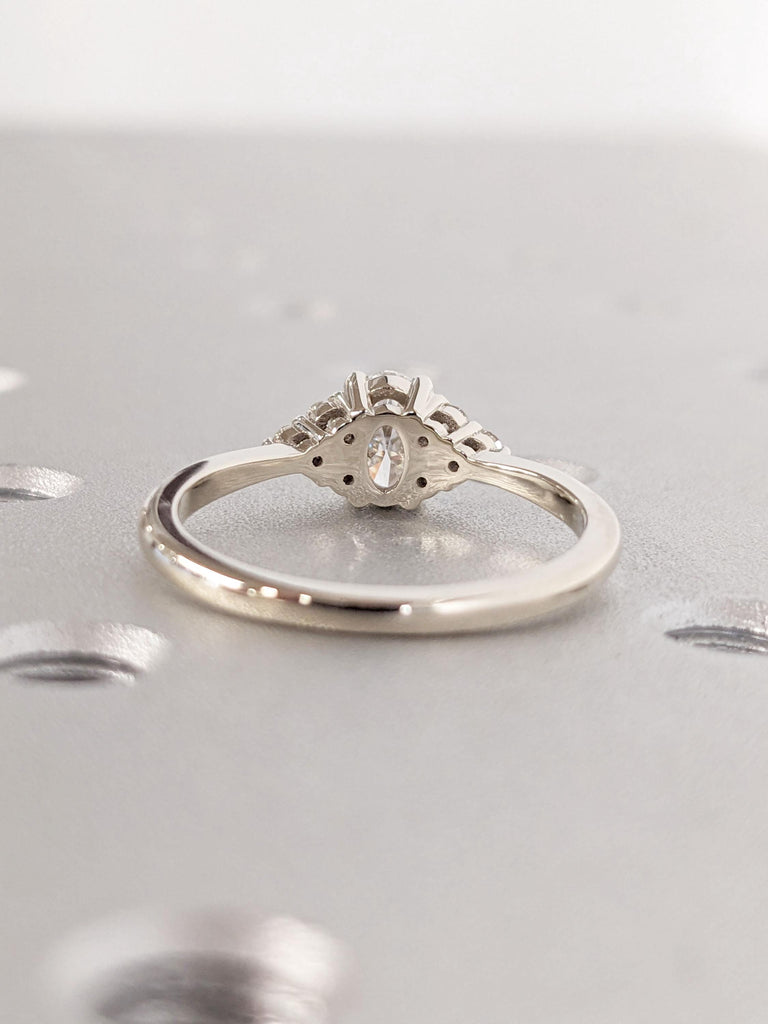 Oval cut Moissanite Engagement Rings for Women | Vintage Ring | Unique Lab Diamond Cluster White Gold Promise Ring, Oval Diamond Bridal ring